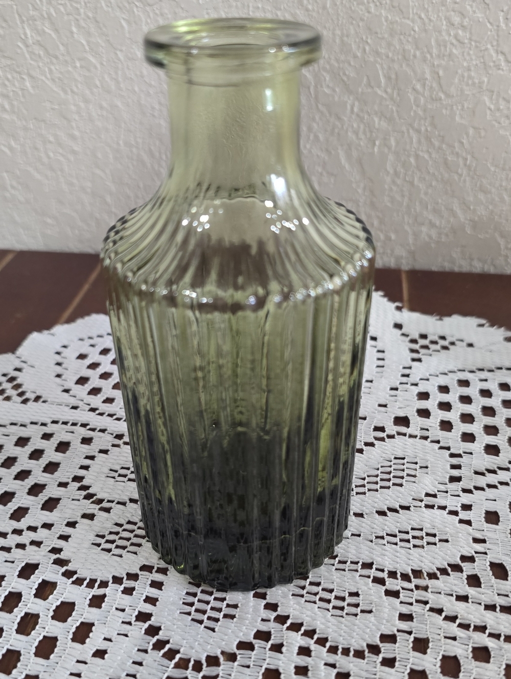 Glass Ribbed Decorative Vase in Olive Green - Unbranded